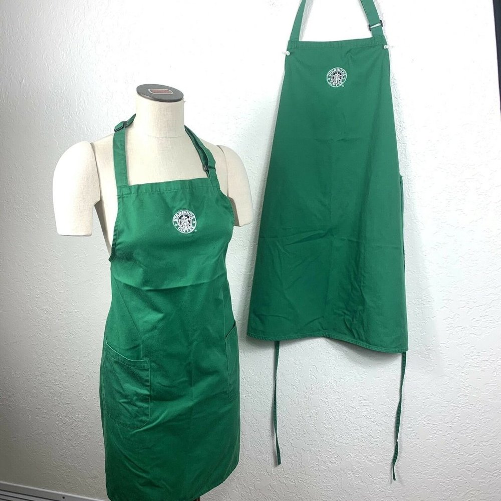 Lot Of 2 Starbucks Barista Aprons Pockets Coffee Tea Uniform Solid Green Logo